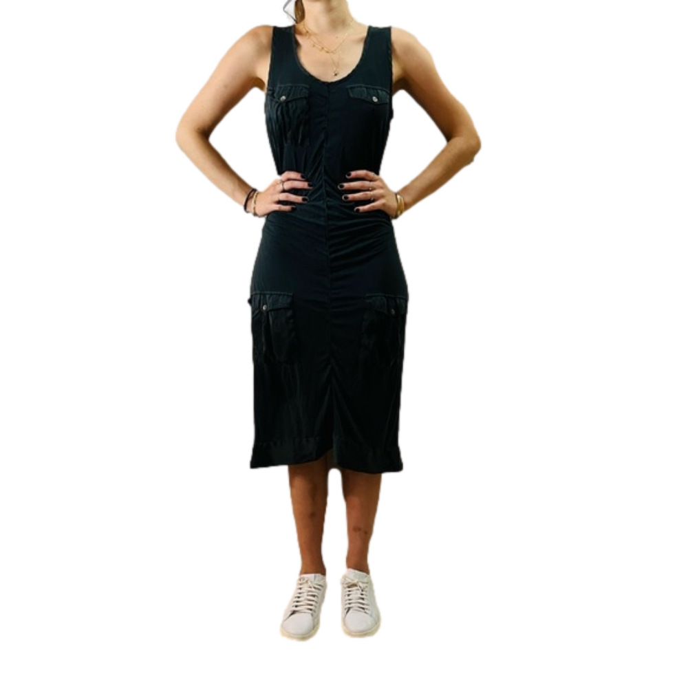 Hugo Boss silk cotton casual black midi mother of pearl dress